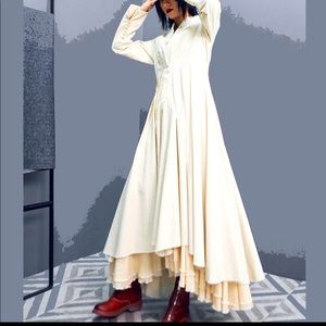 Linen maxi dress. Women boho asymmetric v neck dress.